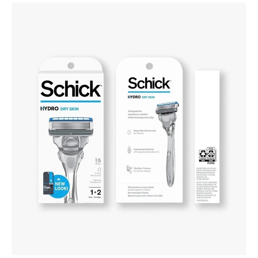 Lot of5 Schick Hydro Dry Skin Razor 5 Blades 1 Handle 2 Refills Each Pack